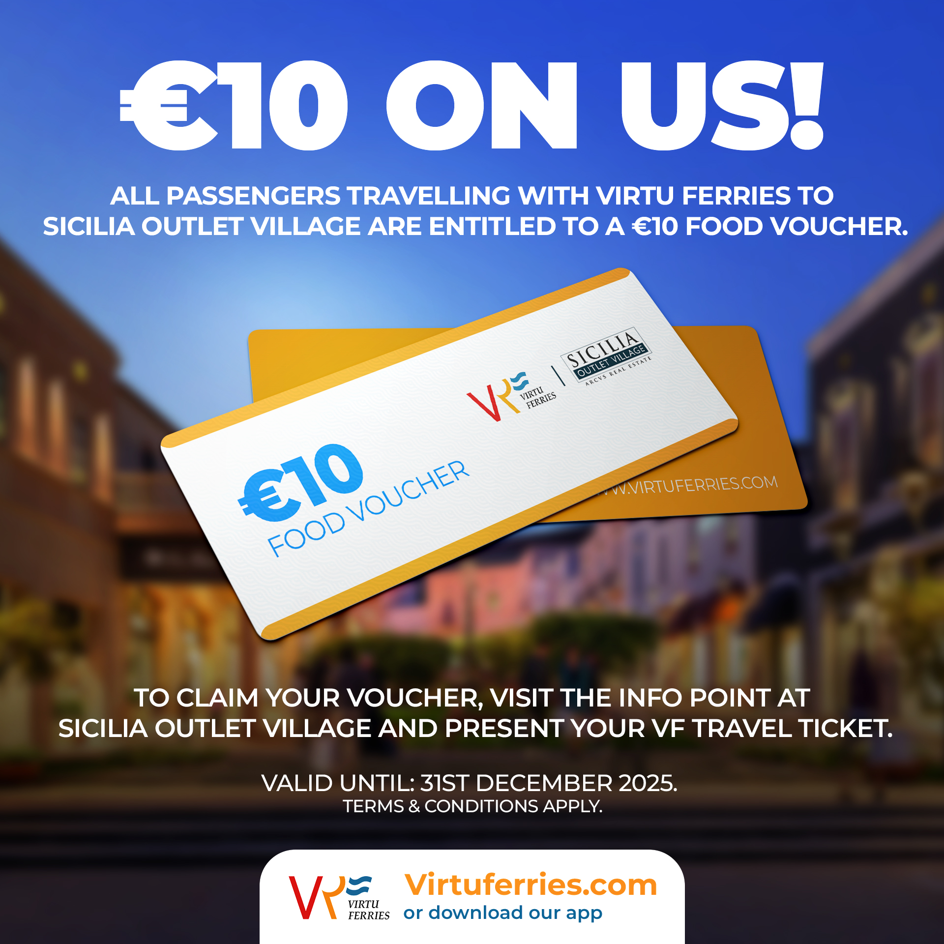 Get a Free €10 Food Voucher at Sicilia Outlet Village! Get a Free €10 Food Voucher at Sicilia Outlet Village!
